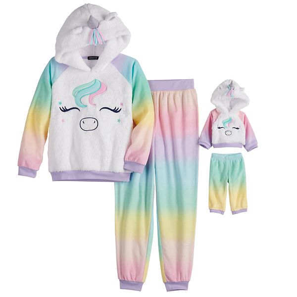 Girls 4-12 Cuddl Duds® Hooded Pajama Top, Pants u0026 Doll Pajama Set