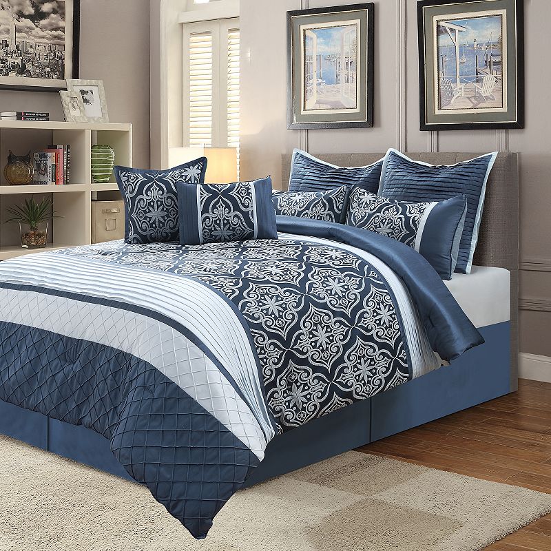 Central Park Amelia 8-piece Comforter Set & Coordinating Pillows, Blue, Kin