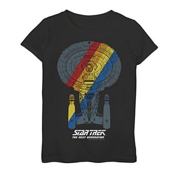 Girls 7-16 Star Trek Next Generation Retro Rainbow Ship Graphic Tee