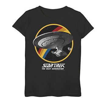 Girls 7-16 Star Trek Next Generation Rainbow Ship Badge Graphic Tee