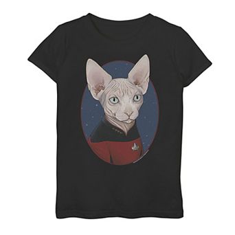 Girls 7-16 Star Trek Next Generation Sphinx Cat Picard Graphic Tee