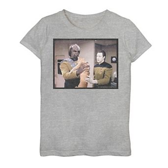 Girls 7-16 Star Trek: The Next Generation Worf Data And Cat Graphic Tee
