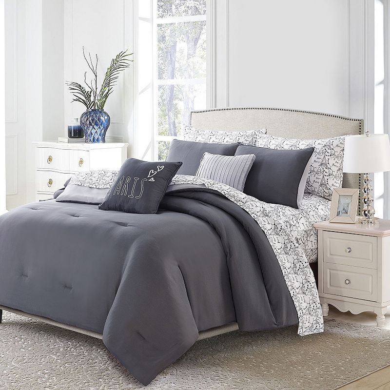 Central Park Zworykin Comforter Set & Coordinating Pillows, Grey, Twin