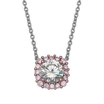 PRIMROSE Sterling Silver Cubic Zirconia Square Halo Pendant Necklace
