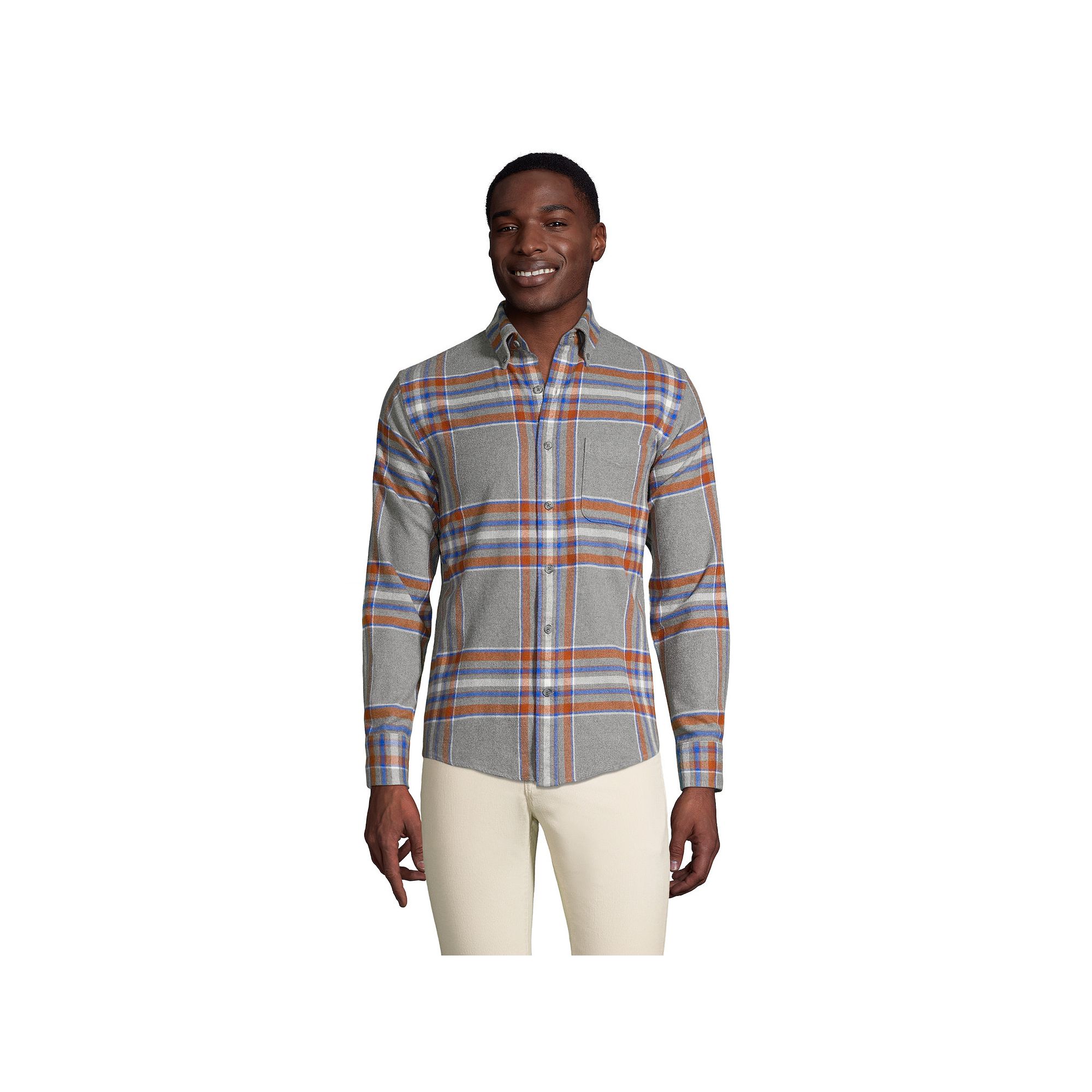 Mens Lands End Traditional-Fit Flagship Flannel Button-Down Shirt, Size: 