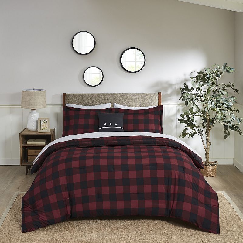 Madison Park Essentials Colebrook Red Buffalo Check Plaid Reversible Comfor