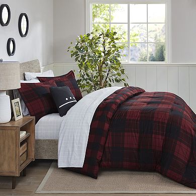 Madison Park Essentials Colebrook Red Buffalo Check Plaid Reversible Comforter Set with Sheets