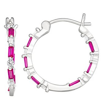 Sterling Silver Lab-Created Gemstone Hoop Earrings
