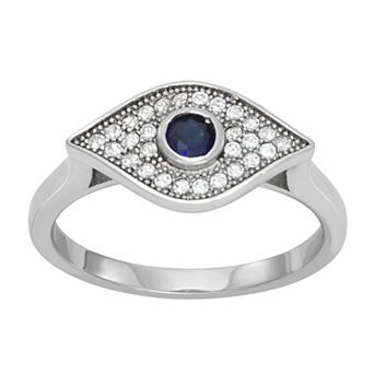 Lab-Created Blue & White Sapphire Evil Eye Ring