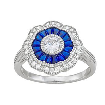 Sterling Silver Lab-Created Blue Spinel & Cubic Zirconia Flower Ring