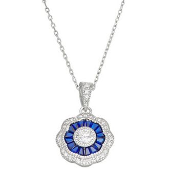 Sterling Silver Lab-Created Blue Spinel & Cubic Zirconia Pendant Necklace