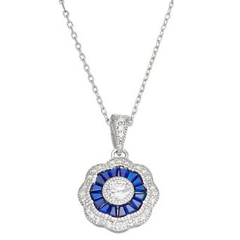 Sterling Silver Lab-Created Blue Spinel & Cubic Zirconia Pendant Necklace