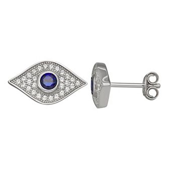 Sterling Silver Lab-Created Blue & White Sapphire Evil Eye Stud Earrings