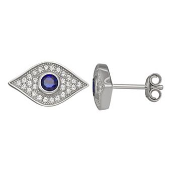 Sterling Silver Lab-Created Blue & White Sapphire Evil Eye Stud Earrings