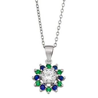 Sterling Silver Lab-Created Blue & Green Spinel & Cubic Zirconia Pendant Necklace