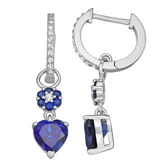 Sterling Silver Lab-Created Blue & White Sapphire Dangle Earrings