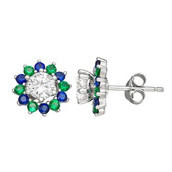 Sterling Silver Lab-Created Blue & Green Spinel Jacket Earrings
