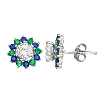 Sterling Silver Lab-Created Blue & Green Spinel Jacket Earrings