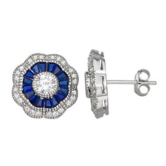 Lab-Created Blue Spinel & Cubic Zirconia Flower Stud Earrings