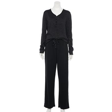 Women's Croft & Barrow® Knit Long Sleeve Pajama Shirt & Pajama Pants Set
