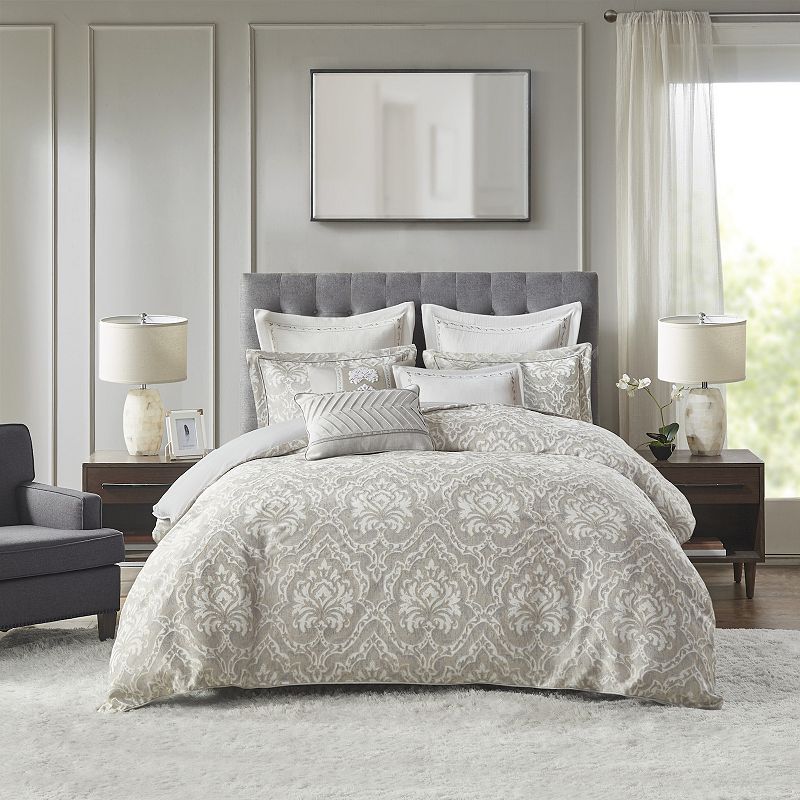 Madison Park Signature Manor Comforter Set with Throw Pillows, Grey, Queen