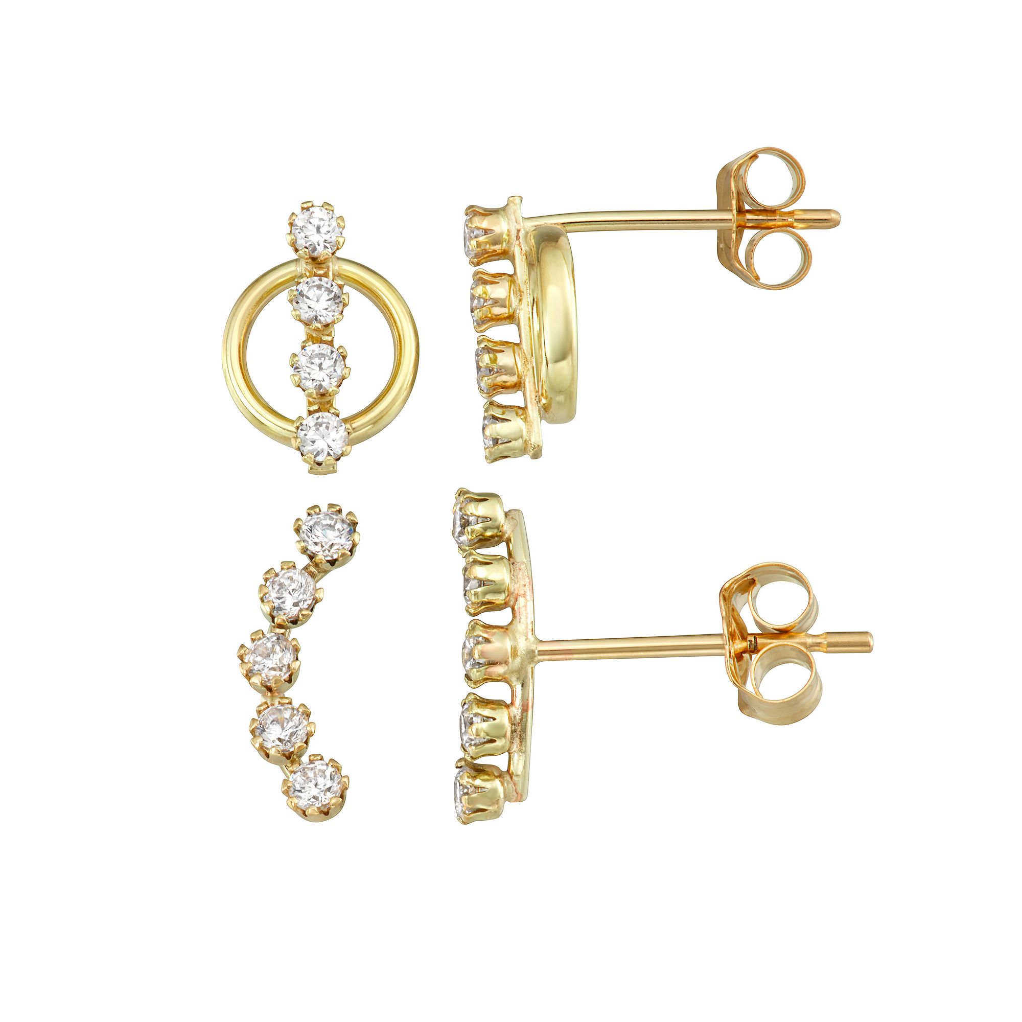 Taylor Grace 10k Gold Cubic Zirconia Crawler & Circle Earring Set, Womens