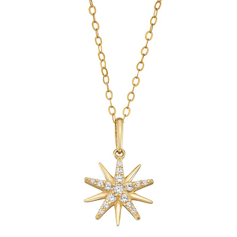Forever Radiant 10k Gold Cubic Zirconia Sunburst Pendant Necklace, Womens