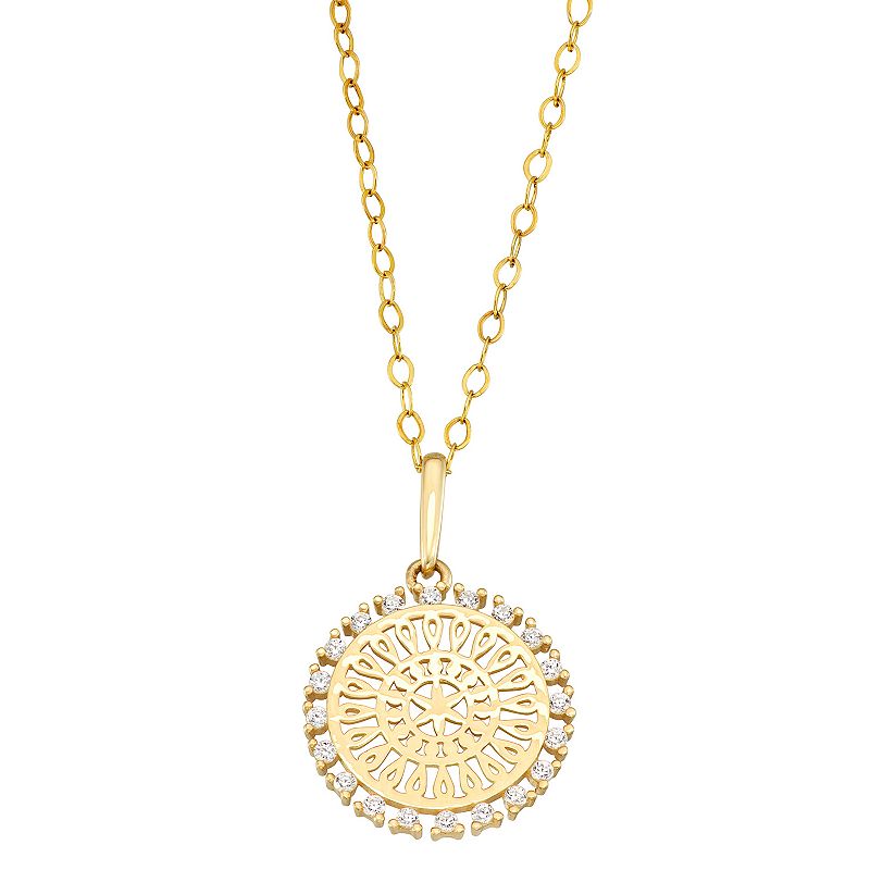 Forever Radiant 10k Gold Cubic Zirconia Medallion Pendant Necklace, Women