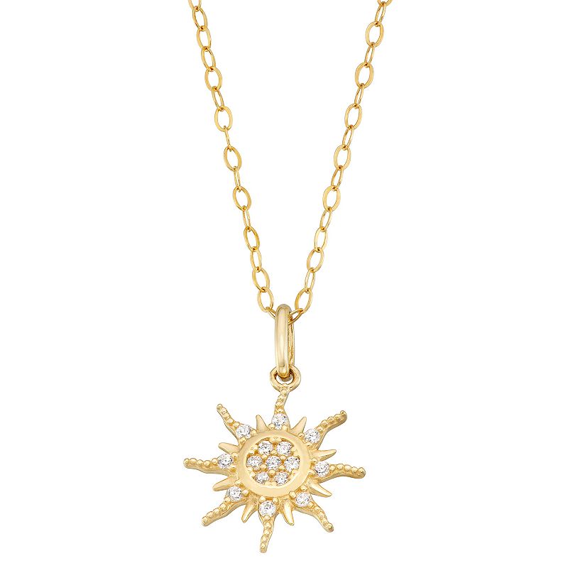 Forever Radiant 10k Gold Cubic Zirconia Sunburst Pendant Necklace, Womens