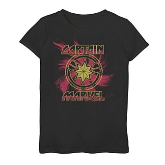 Girls 7-16 Marvel Captain Marvel Spiral Paint Splatter Logo Graphic Tee