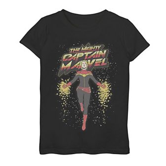 Girls 7-16 Marvel The Mighty Captain Marvel Retro Space Flight Portrait Graphic Tee