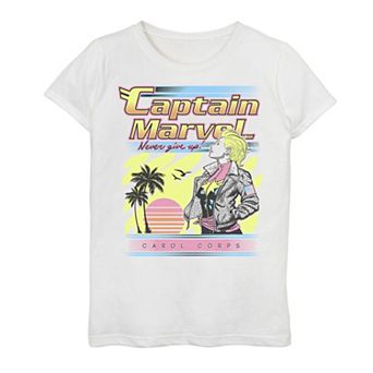 Girls 7-16 Marvel Captain Marvel Never Give Up Carol Corps Retro Poster Graphic Tee