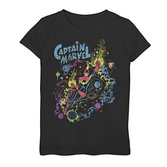 Girls 7-16 Marvel Captain Marvel Vintage Sketched Galaxy Flight Poster Graphic Tee