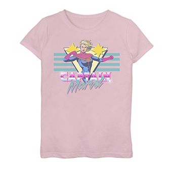 Girls 7-16 Marvel Captain Marvel Action Pose Retro 80's Logo Poster Graphic Tee