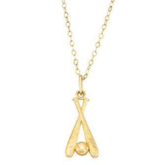 10k Gold Baseball Pendant Necklace