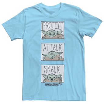 Men's Star Wars The Mandalorian The Child Protect Attack Snack Tee