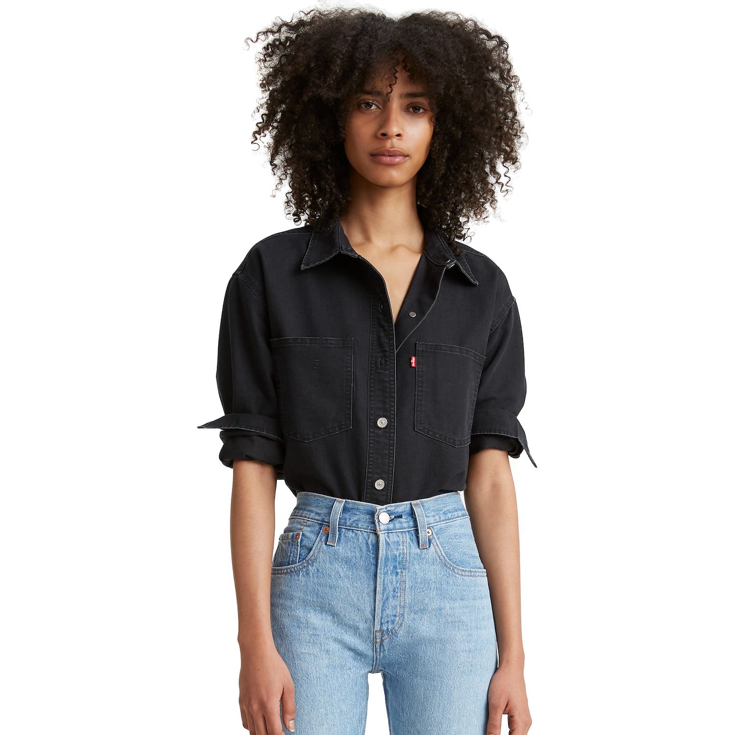 levis black denim shirt womens