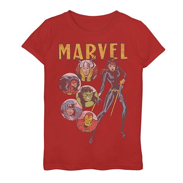 Girls 7-16 Marvel Retro Avengers Vintage Comic Lineup Graphic Tee