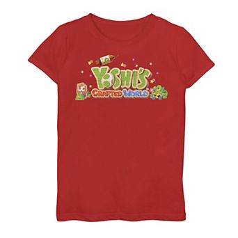 Girls 7-16 Nintendo Yoshi's Crafted World Cardboard Cutout Logo Rocket Ship Graphic Tee