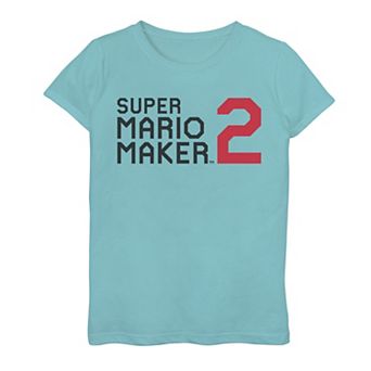 Girls 7-16 Nintendo Super Mario Maker 2 Block Text Game Logo Graphic Tee