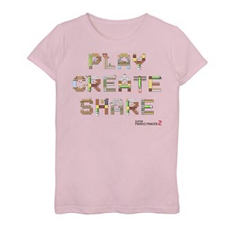 Girls 7-16 Nintendo Super Mario Maker 2 Play Create Share Block Build-Up Graphic Tee