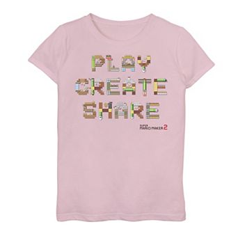 Girls 7-16 Nintendo Super Mario Maker 2 Play Create Share Block Build-Up Graphic Tee