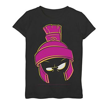 Girls 7-16 Looney Tunes Martian Headavhe Neon Big Face Graphic Tee