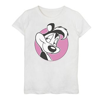 Girls 7-16 Looney Tunes Pepe Le Pew Pink Circle Portrait Graphic Tee