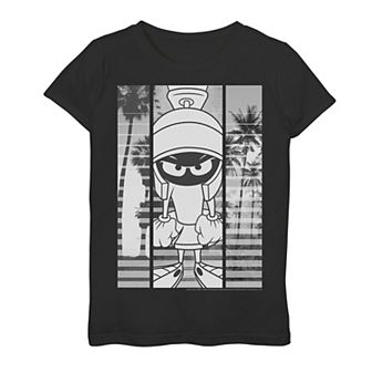 Girls 7-16 Looney Tunes Marvin The Martian Grey Scale Panels Graphic Tee