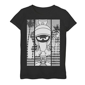 Girls 7-16 Looney Tunes Marvin The Martian Grey Scale Panels Graphic Tee