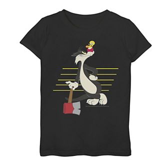 Girls 7-16 Looney Tunes Sylvester & Tweety Lined Portrait Graphic Tee