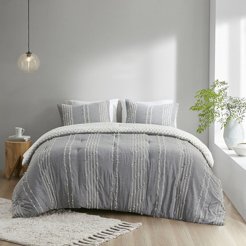 INK+IVY Kara Cotton Jacquard Comforter Set, Grey, Full/Queen