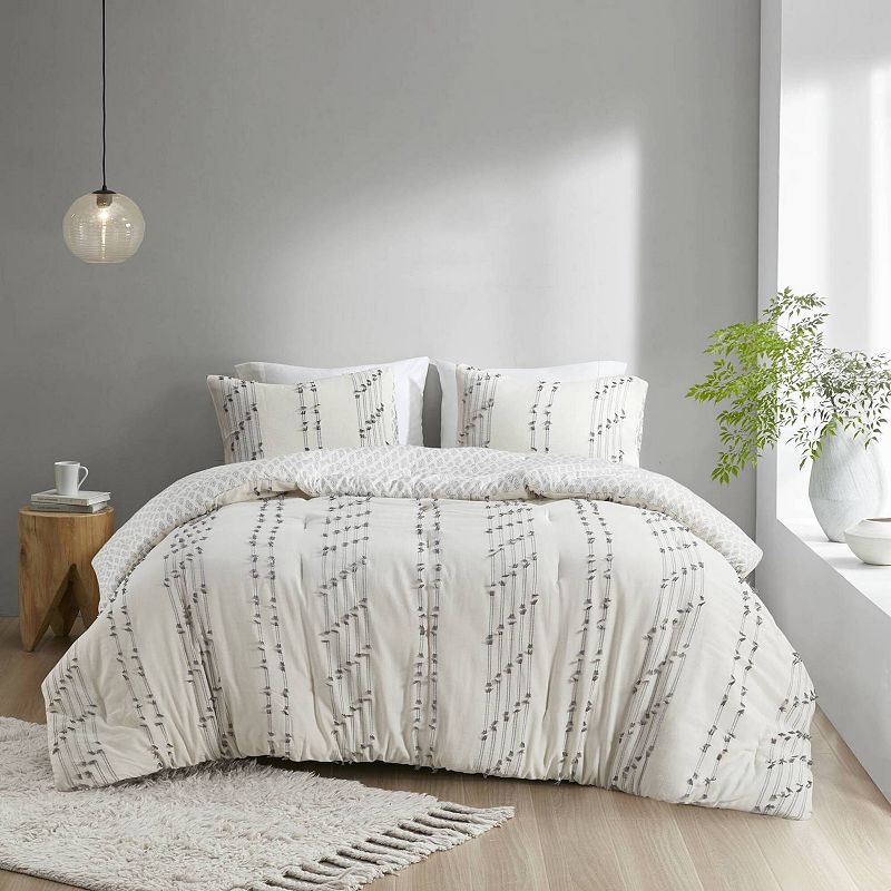 INK+IVY Kara Jacquard Cotton Comforter Set, White, Full/Queen