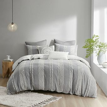 INK+IVY Kara Cotton Jacquard Striped Duvet Cover Set with Shams